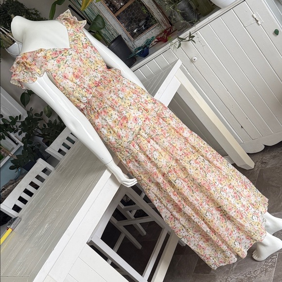 Suzy Shier sleeveless Pastel Floral Ruffle Maxi Dress NWOT XS - Picture 8 of 14